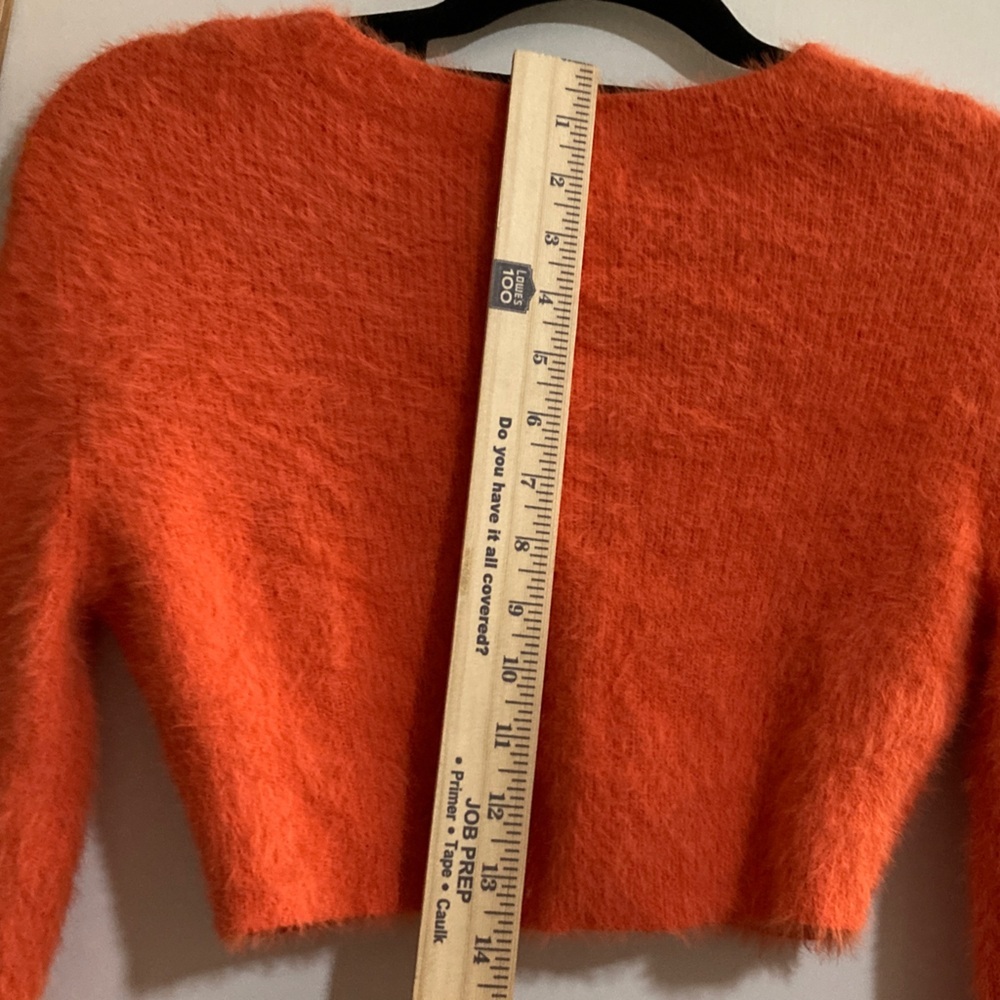 Cropped Fuzzy V-Neck Cardigan Sweater - Orange - Picture 5 of 11